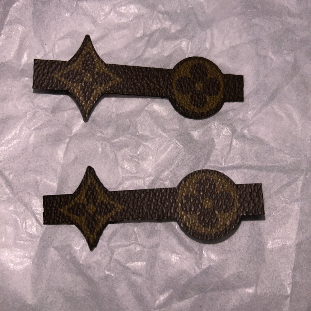 Monogram Canvas Hair Barrettes, Handmade set of two - Picture 3 of 6